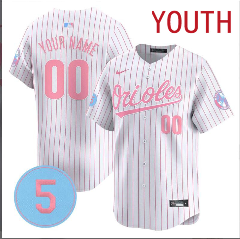 Youth  Baltimore Orioles Custom white with red strpis 2024 Nike MLB jersey->customized nfl jersey->Custom Jersey